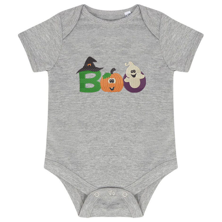 Boo-Embroidered-Short-Sleeve-Grey-Baby-Grow