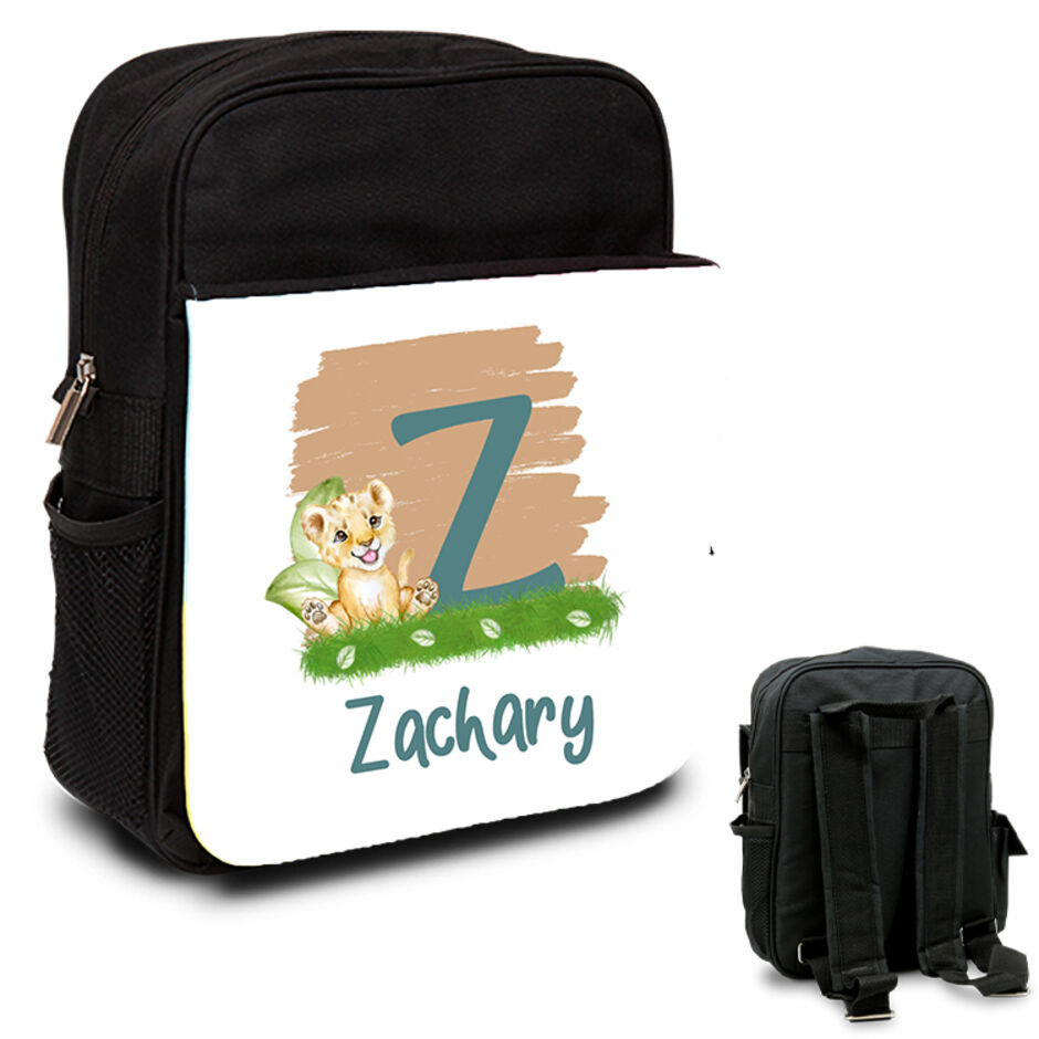 Personalised-Lion-Childrens-Black-Rucksack