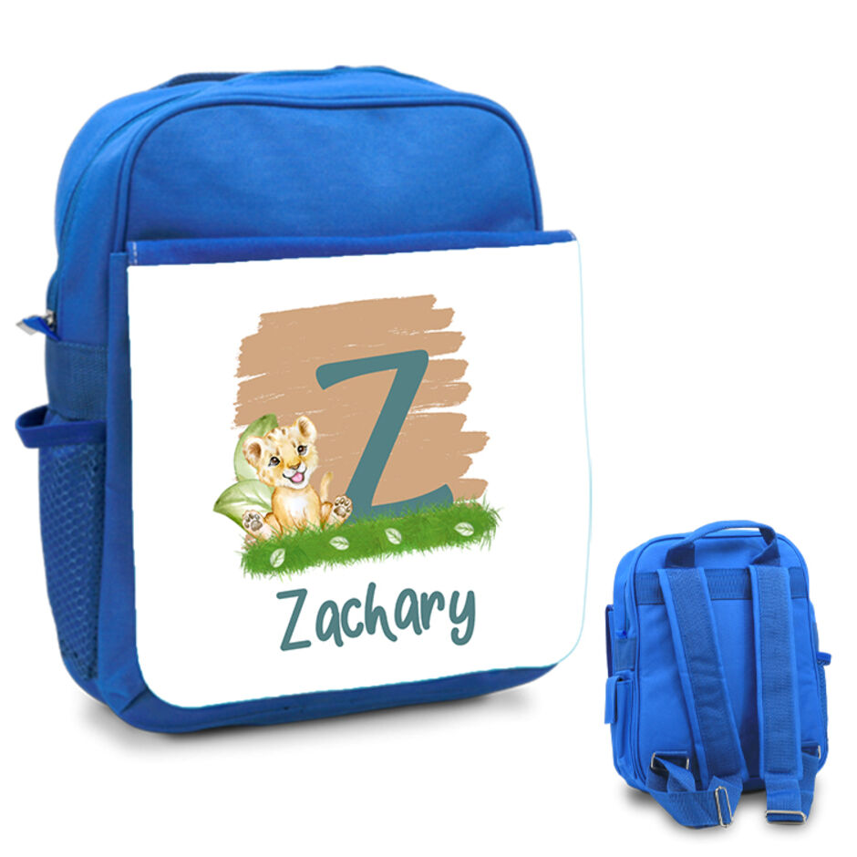 Personalised-Lion-Childrens-Blue-Rucksack