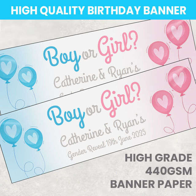 Gender Reveal Baby Shower Personalised Banner