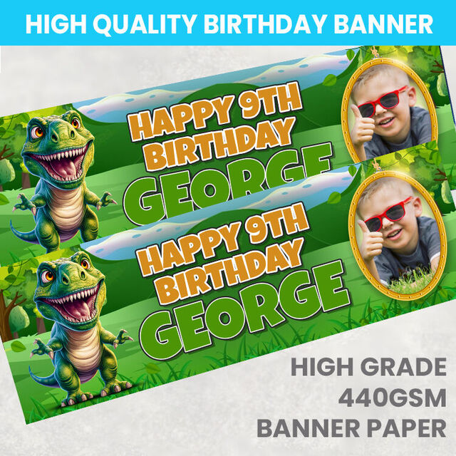 Dinosaur+ Photo Personalised Birthday Banner