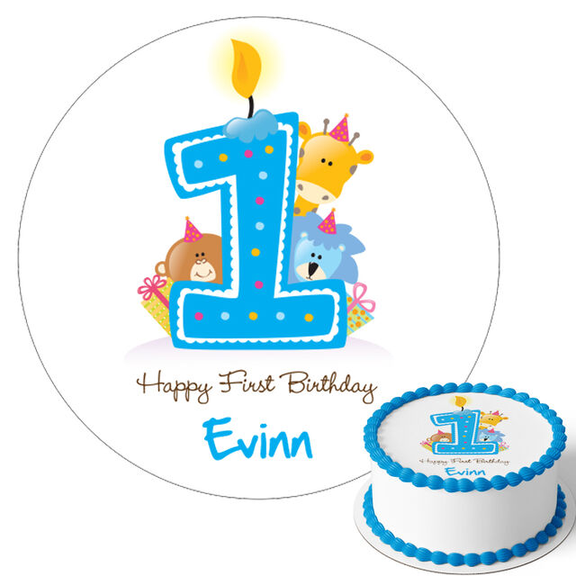 1st Birthday - Blue (Round Cake Topper)