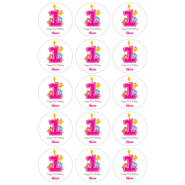 1st Birthday - Pink (Cupcake Toppers)