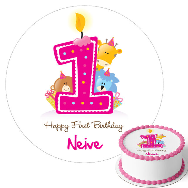 1st Birthday - Pink (Round Cake Topper)