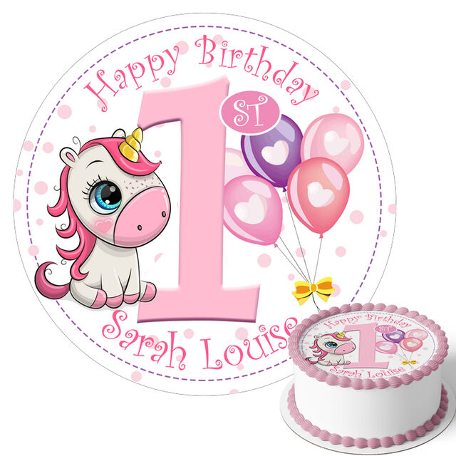 1st Birthday Unicorn (Round Cake Topper)