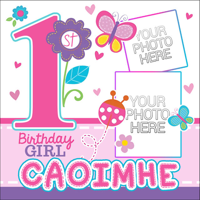 Girls 1st Birthday (Square Cake Topper)