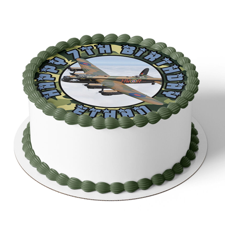 Lancaster-Bomber-Personalsied-Round-Edible-Cake-Topper-Cake-View