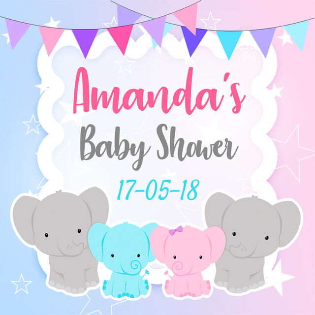 Baby Shower Cute Elephants (Square Cake Topper)