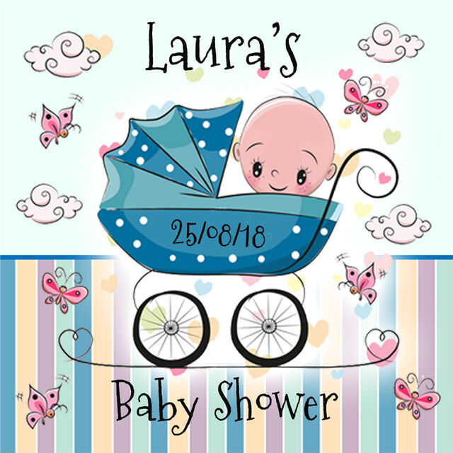 Boy's Baby Shower Pram (Square Cake Topper)