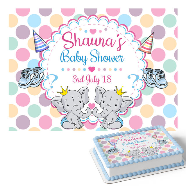 Boy - Cute Elephants  (Rectangle Cake Topper)