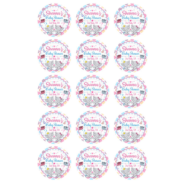 Baby Shower Cute Elephants Gender Reveal (Cupcake Toppers)