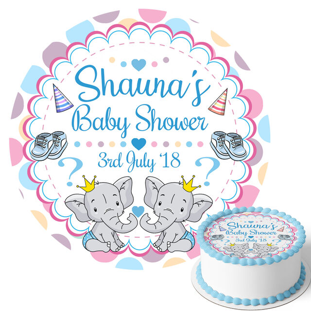 Boys Baby Shower Cute Elephants (Round Cake Topper)