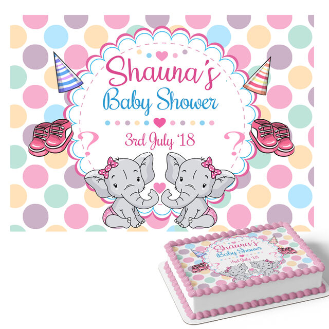 Girl - Cute Elephants  (Rectangle Cake Topper)