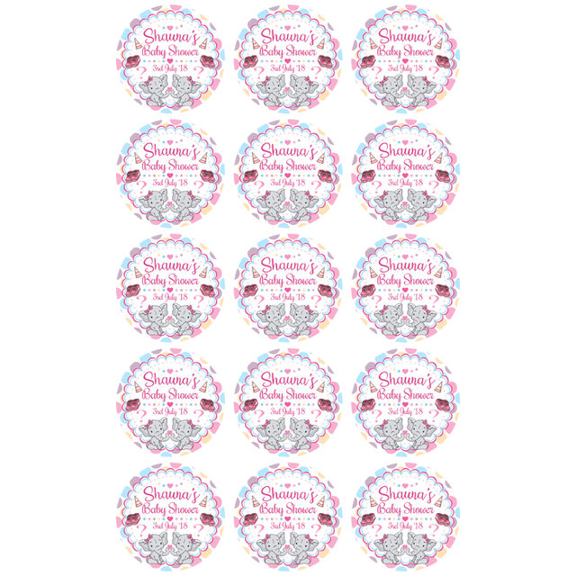 Girls Baby Shower Cute Elephants (Cupcake Toppers)