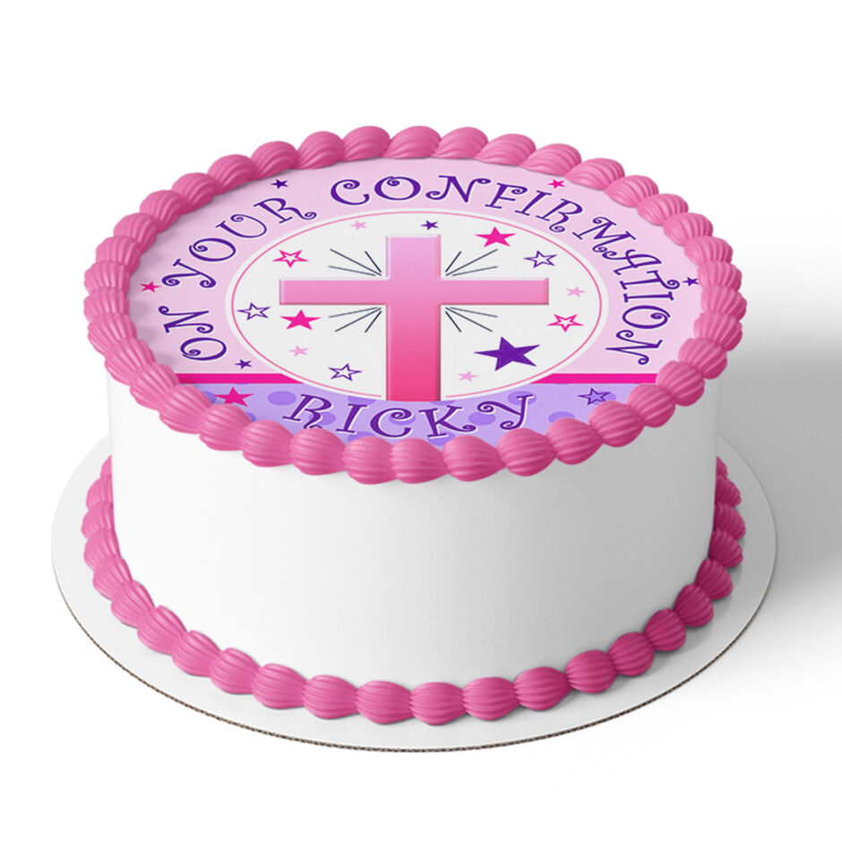 On-Your-Confirmation-Day-Personalised-Round-Edible-Cake-Topper-Pink-a