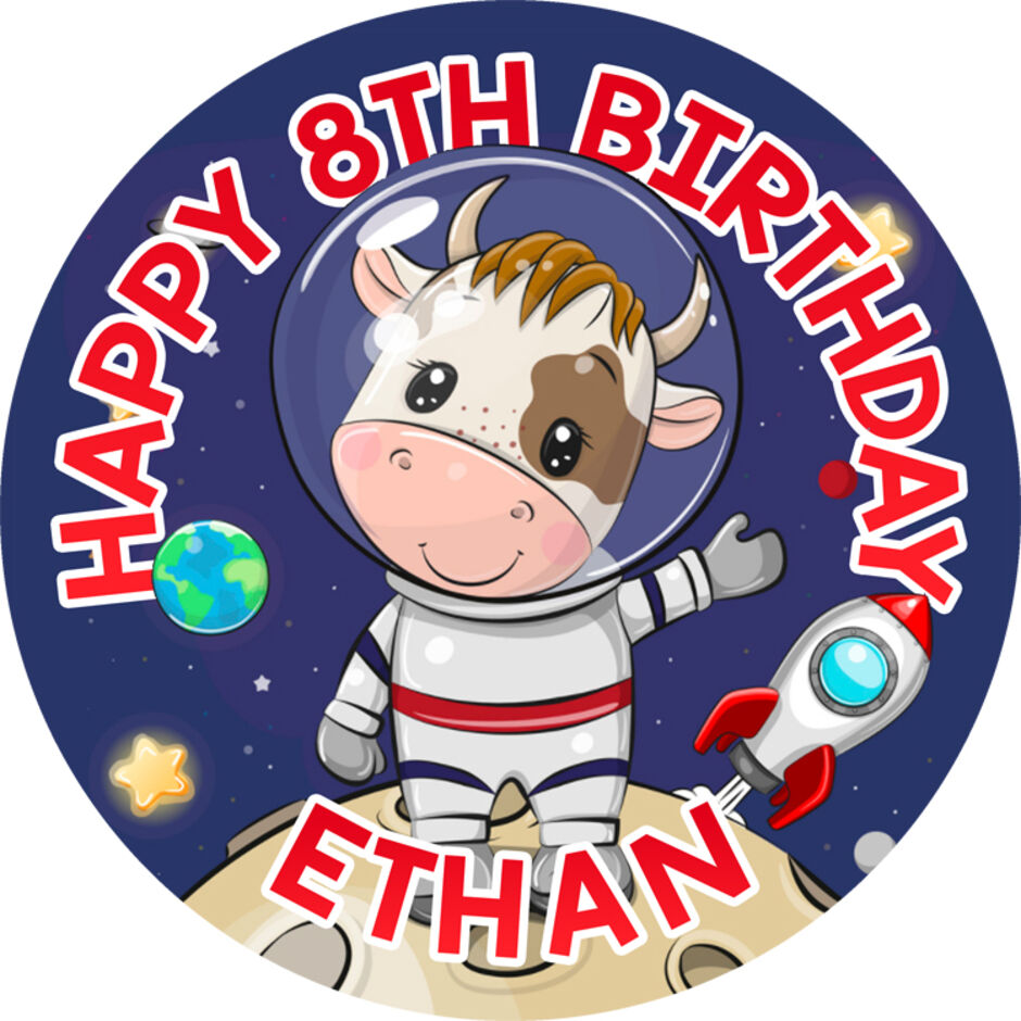 Cute-Space-Cow-Personalised-Round-Edible-Cake-Topper