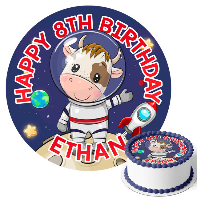 Cute Space Cow (Round Cake Topper)
