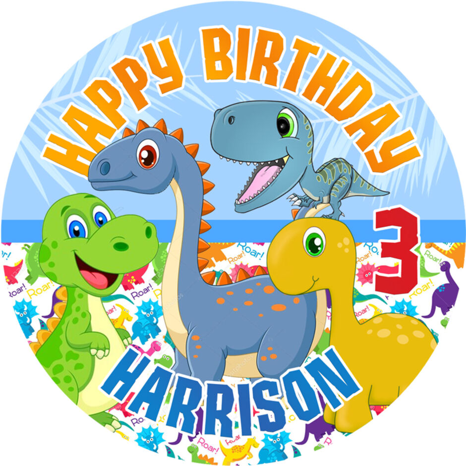 Dino-Personalised-Round-Edible-Cake-Topper