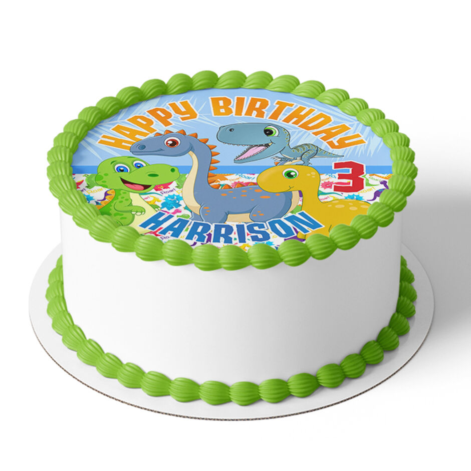 Dino-Personalised-Round-Edible-Cake-Topper-a
