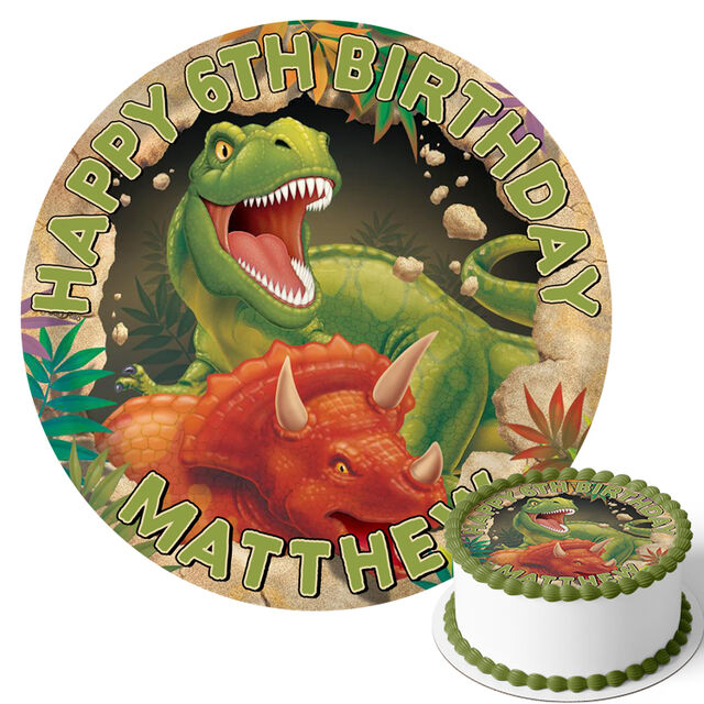 Dinosaur T Rex & Triceratops (Round Cake Topper)