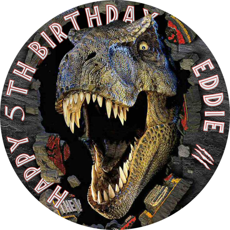 T-Rex-Dinosaur-Personalised-Round-Edible-Cake-Topper