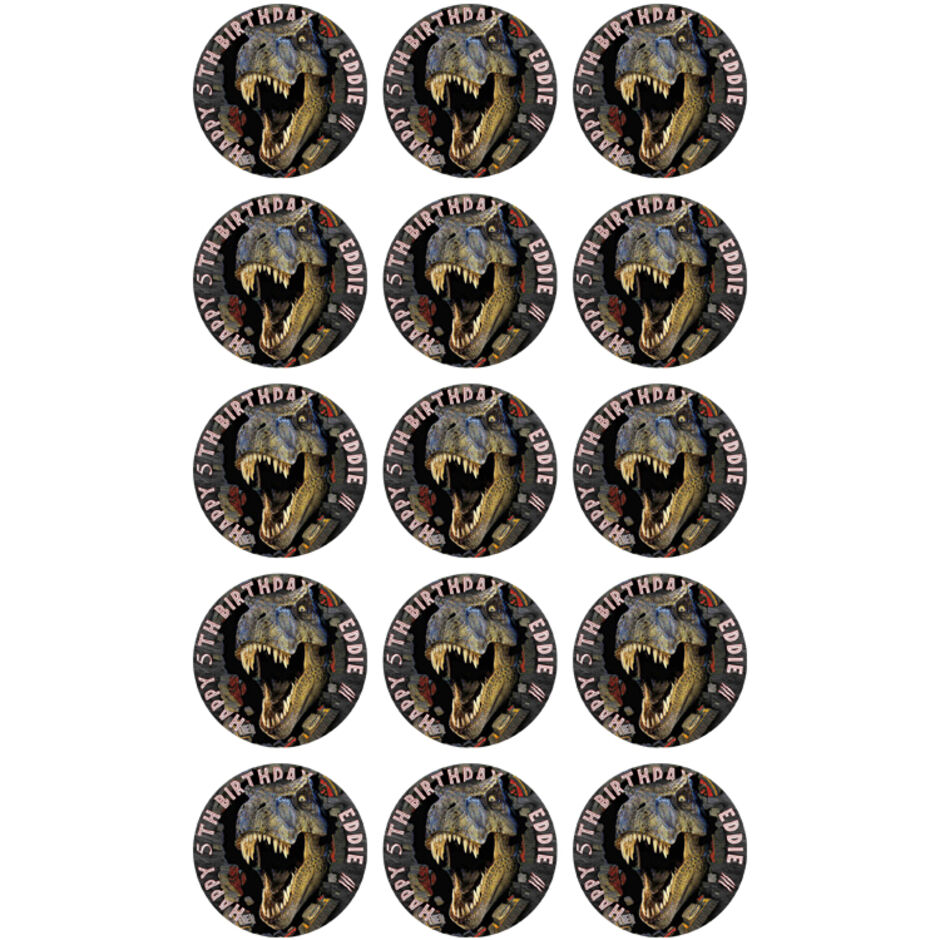 T-Rex-Dinosaur-Personalised-Round-Edible-Cup-Cake-Toppers