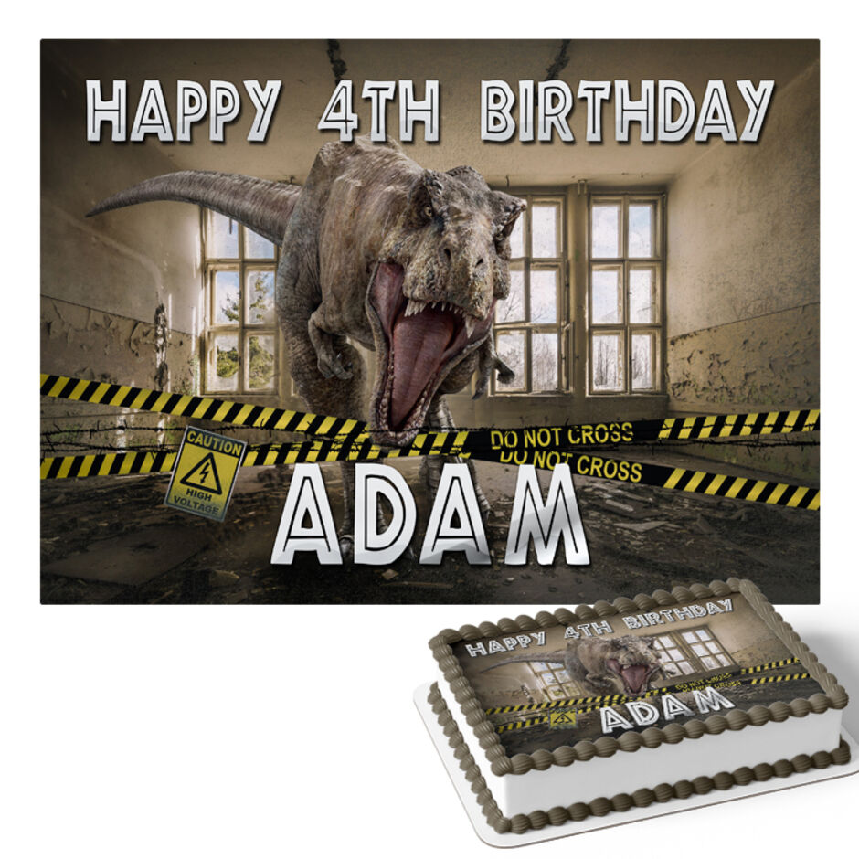 T-Rex-Do-Not-Cross-Personalised-Rectangle-Edible-Cake-Topper-Main-Image