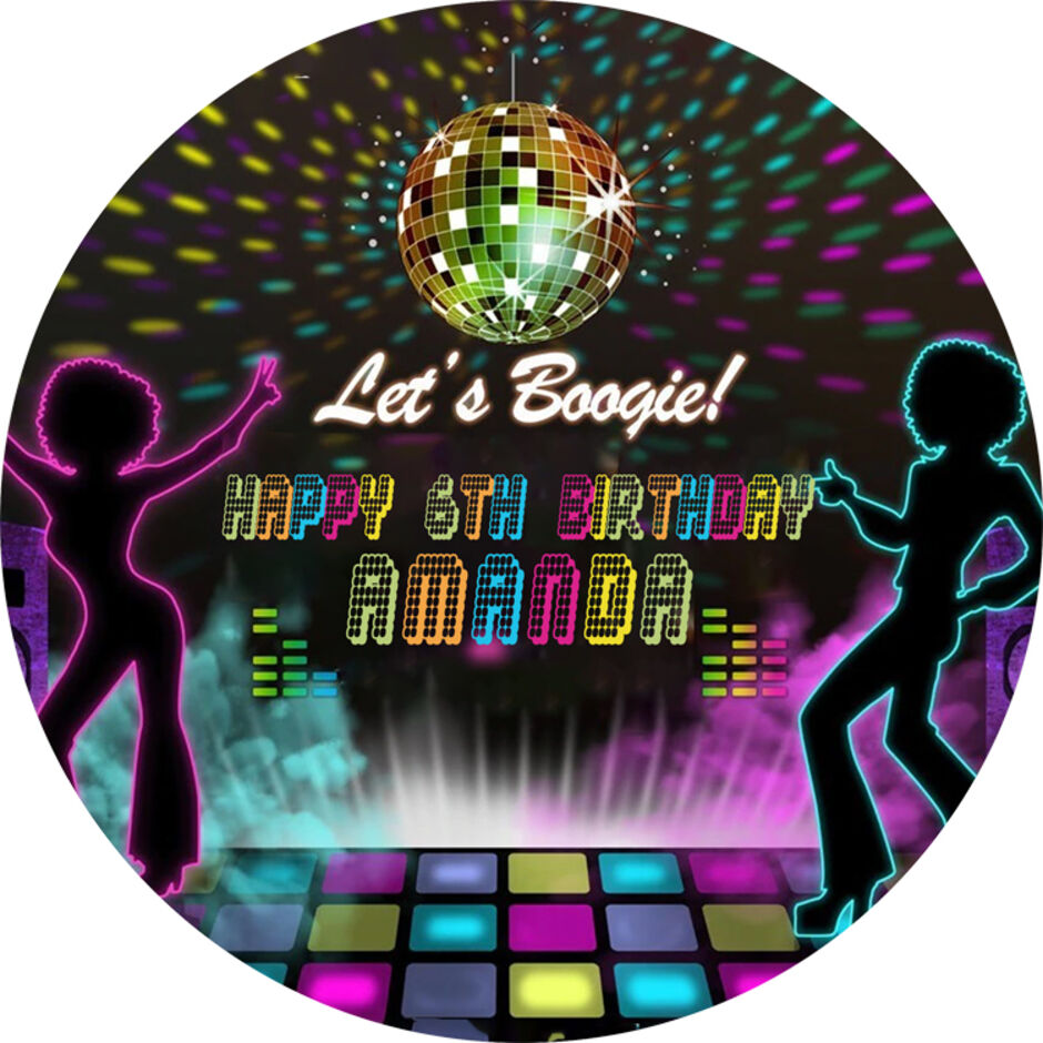 Disco-Theme-Personalised-Round-Edible-Cake-Topper