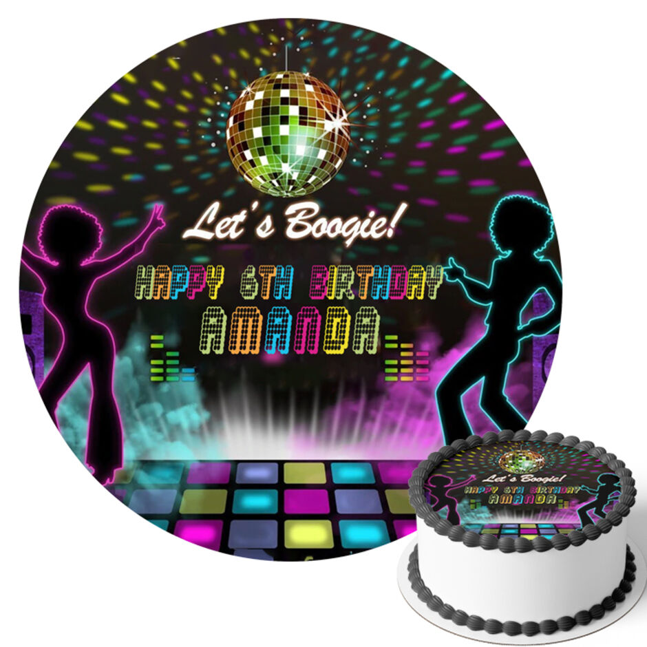 Disco-Theme-Personalised-Round-Edible-Cake-Topper-Main-Image-