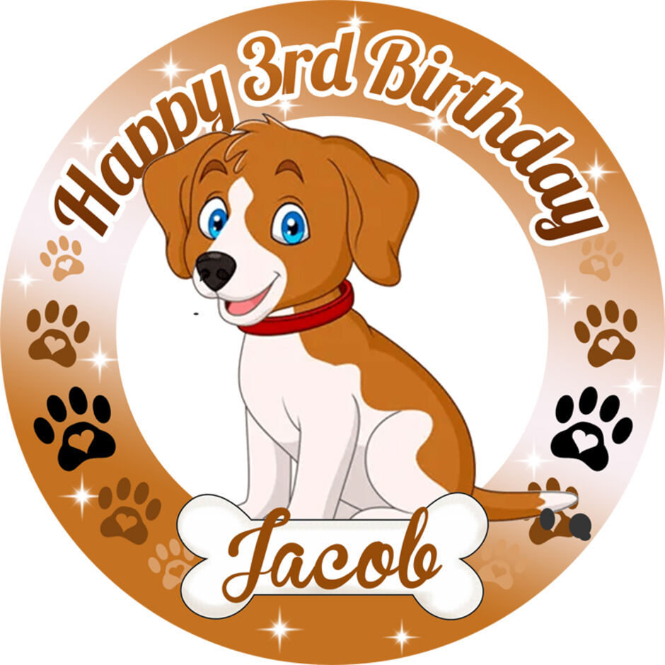 Cute-Puppy-Dog-Personalised-Round-Edible-Cake-Topper