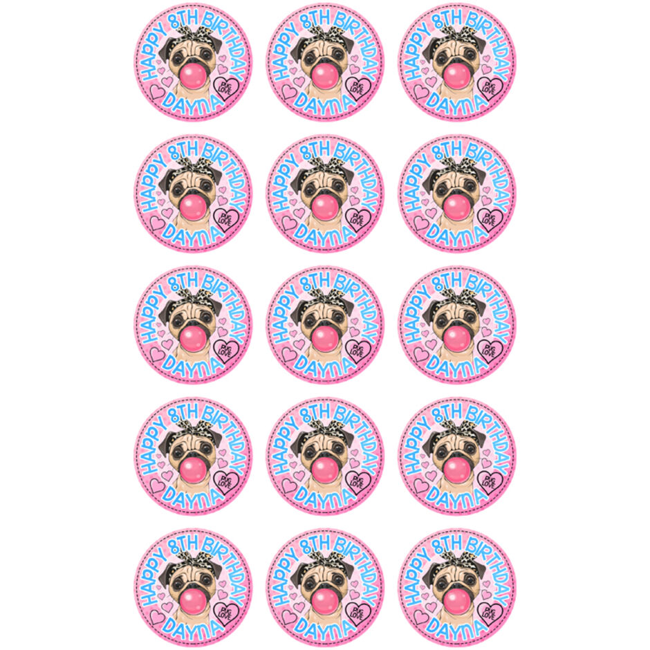 Pug-Personalised-Round-Edible-Cup-Cake-Toppers