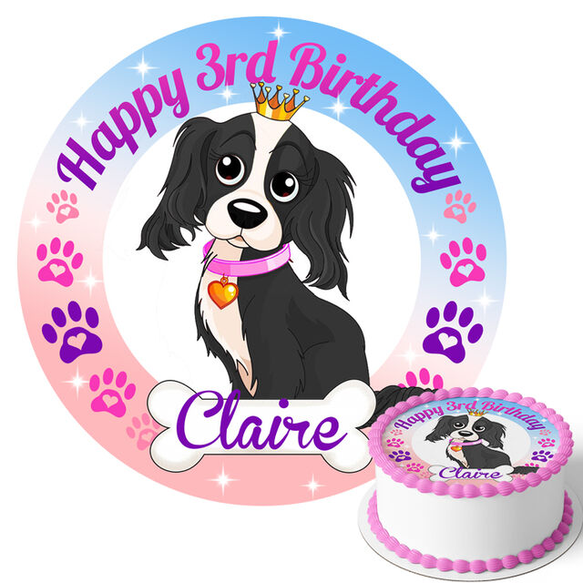 Black Puppy Dog Crown (Round Cake Topper)
