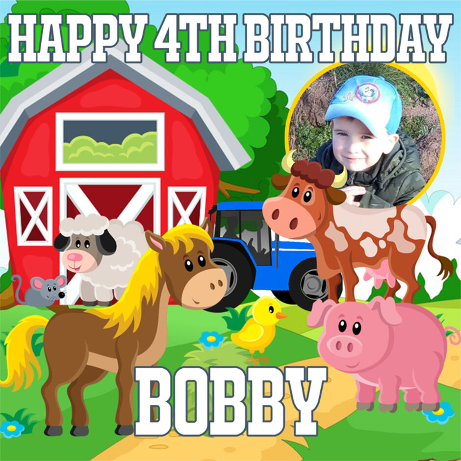 Farm-Animals-Plus-Photo-Personalised-Square-Edible-Cake-Topper