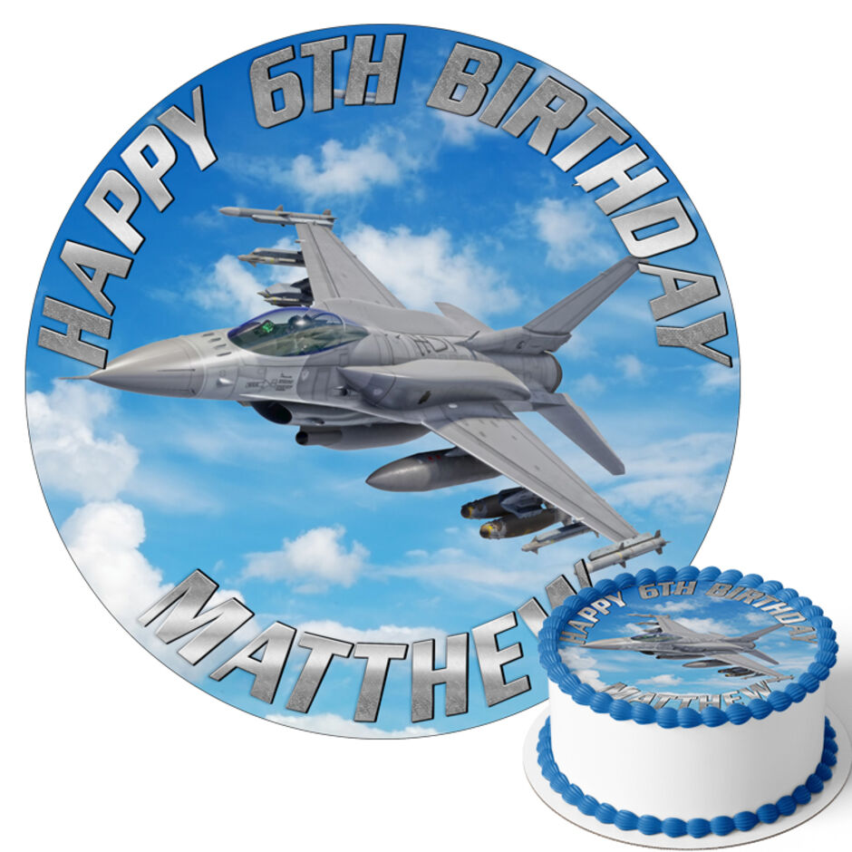 Fighter-Jet-Personalised-Round-Edible-Cake-Topper-b