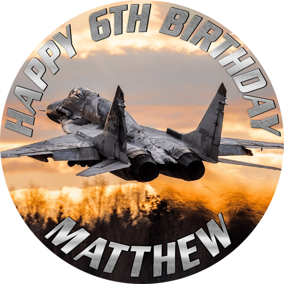 Fighter-Jet-Personalised-Round-Edible-Cake-Topper-c