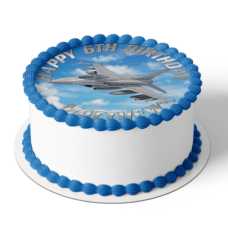 Fighter-Jet-Personalised-Round-Edible-Cake-Topper-Cake-View-b
