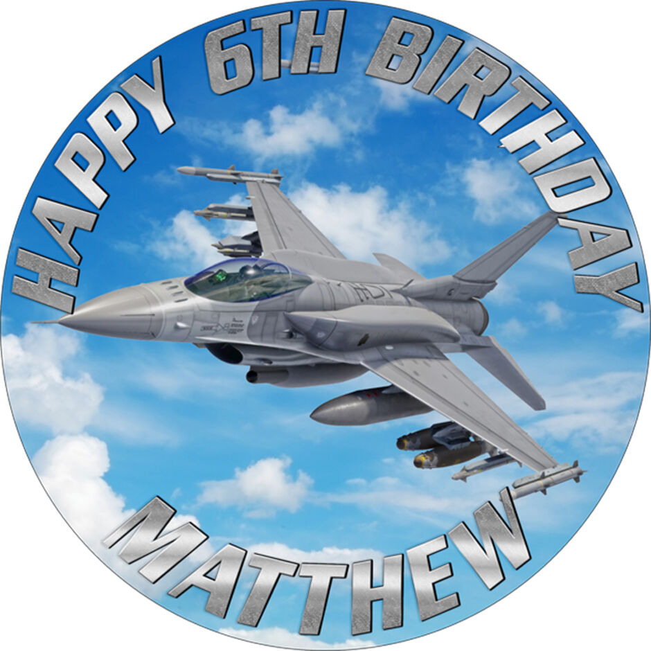 Fighter-Jet-Personalised-Round-Edible-Cake-Topper-Main-Image-b