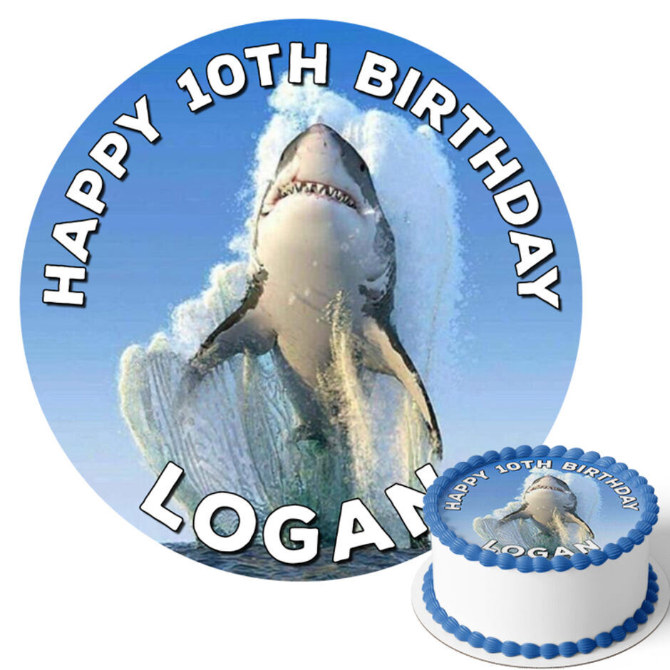 Great-White-SharkPersonalised-Round-Edible-Cake-Topper-Main-Image