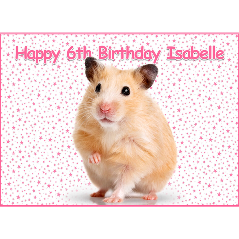 Hamster-Personalised-Rectangle-Edible-Cake-Topper-Pink