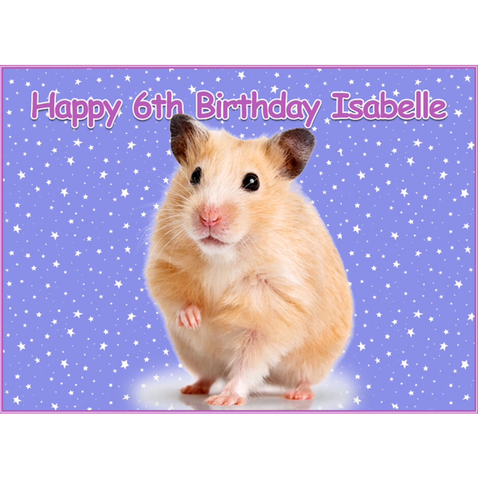 Hamster-Personalised-Rectangle-Edible-Cake-Topper-Purple