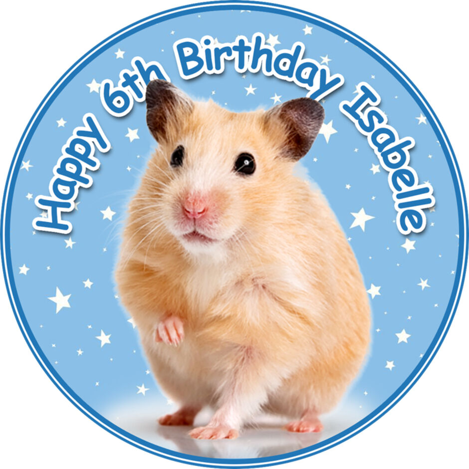 Hamster-Personalised-Round-Edible-Cake-Topper-Blue