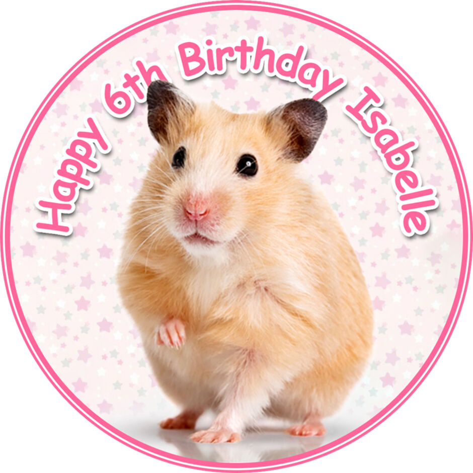 Hamster-Personalised-Round-Edible-Cake-Topper-Pink