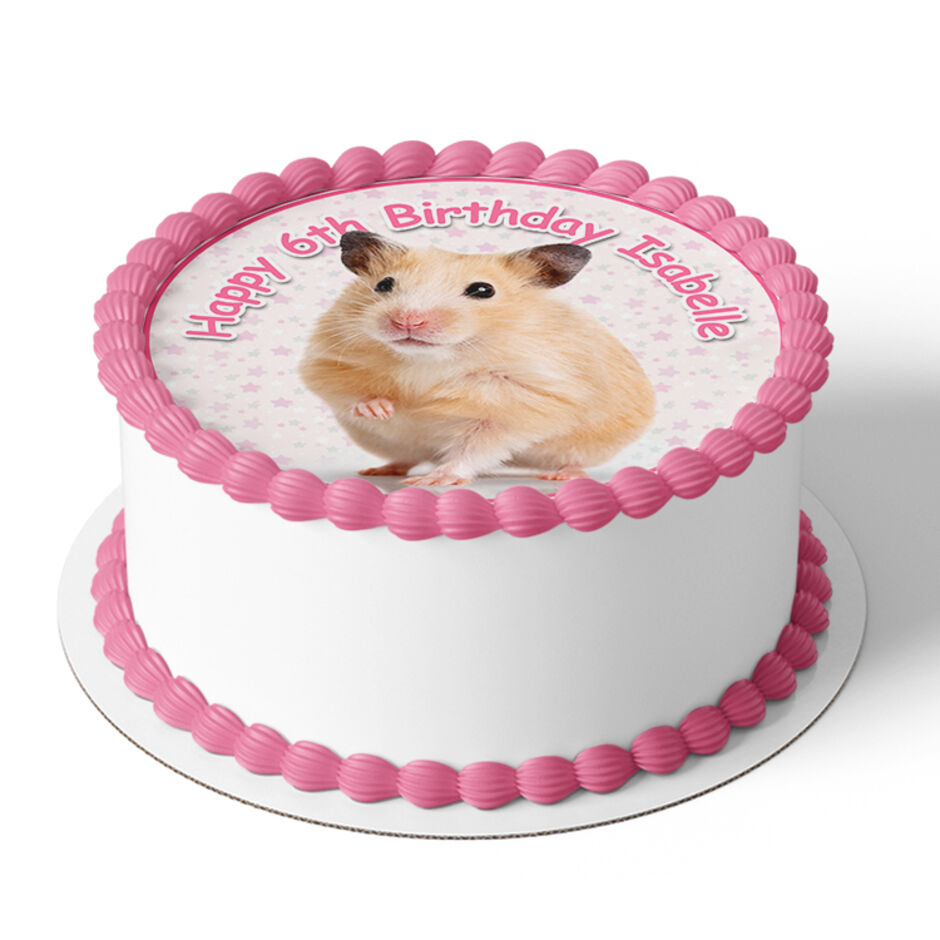 Hamster-Personalised-Round-Edible-Cake-Topper-Pink-a