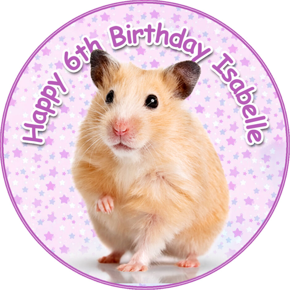 Hamster-Personalised-Round-Edible-Cake-Topper-Purple