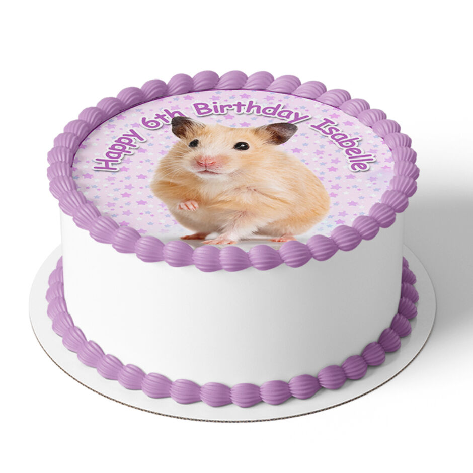 Hamster-Personalised-Round-Edible-Cake-Topper-Purple-a