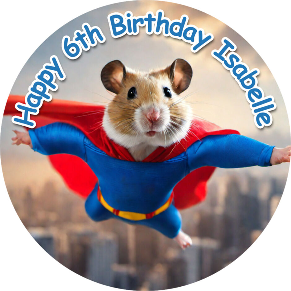 Super-Hamster-Personalsied-Round-Edible-Cake-Topper