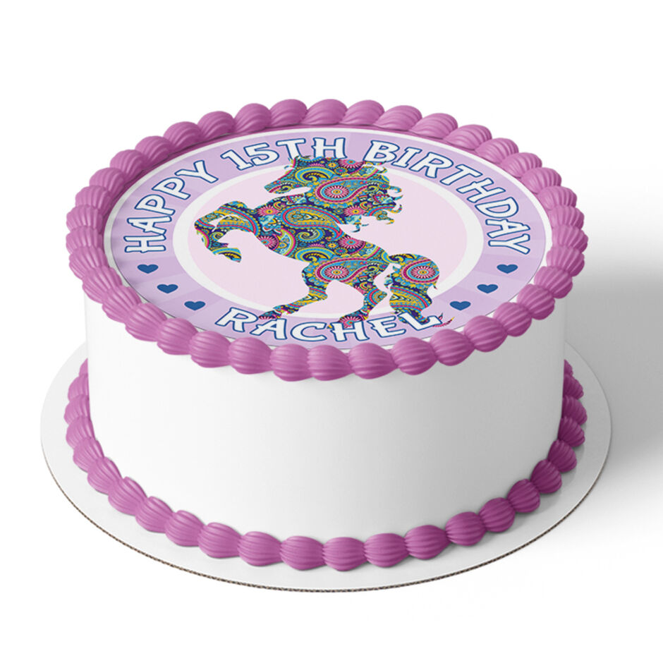 Horse-Personalised-Round-Edible-Cake-Topper-Cake-View-c