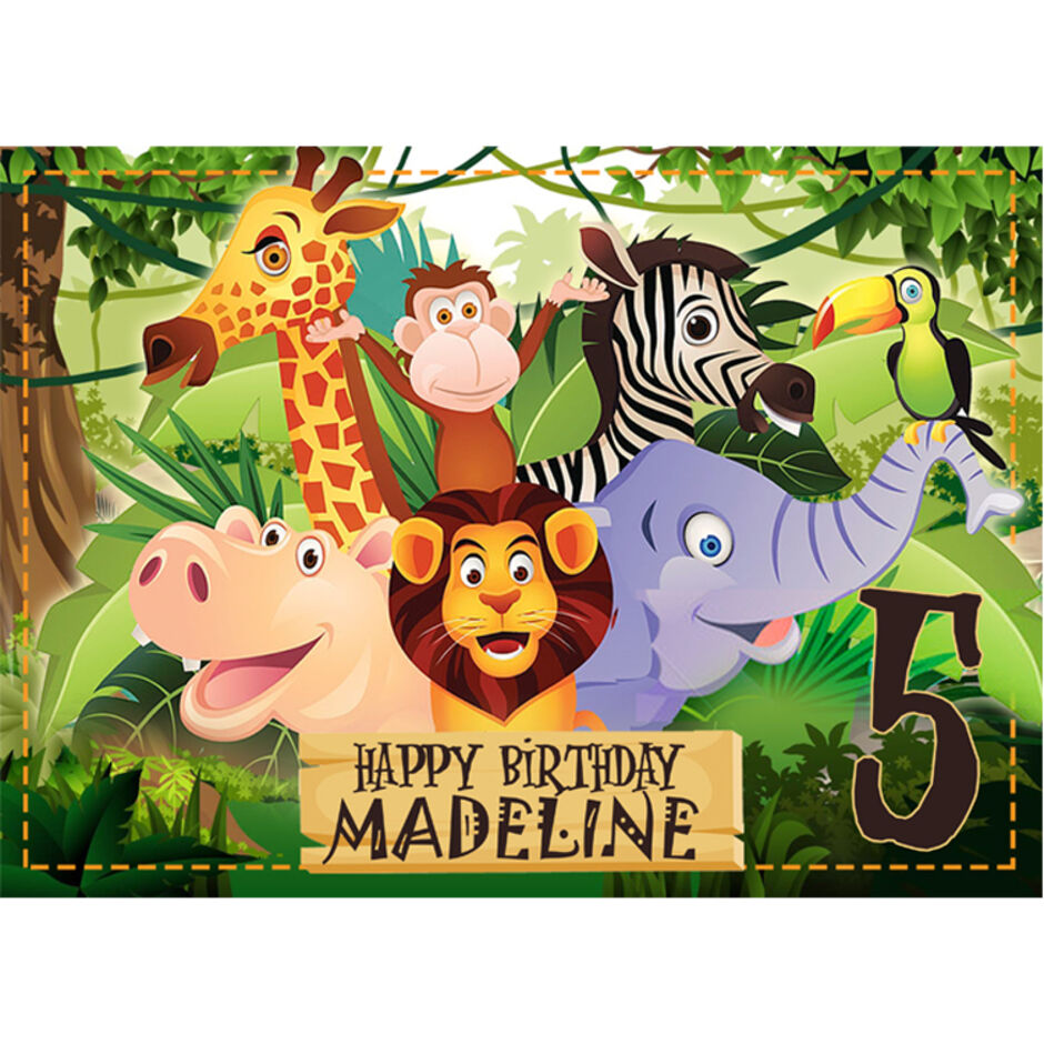 Jungle-Safari-Animals-Personalised-Rectangle-Edible-Cake-Topper-b