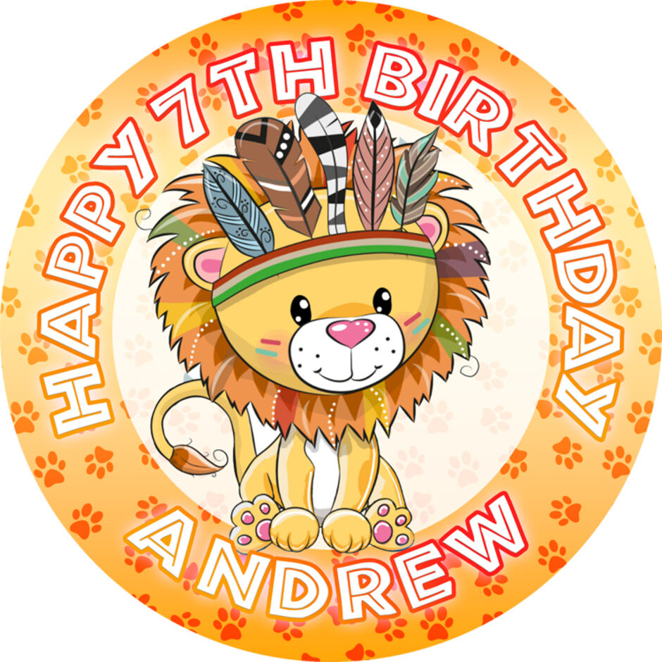 Cute-Lion-Personalsied-Round-Edible-Cake-Topper