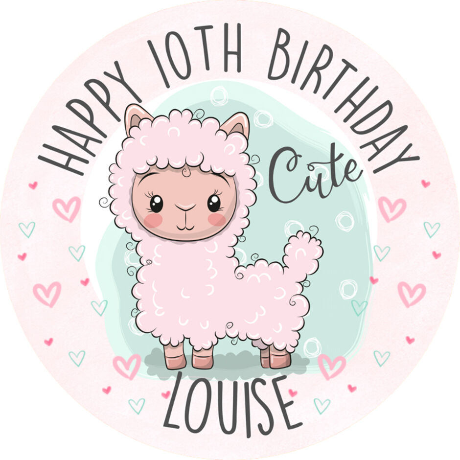 Llama-Personalised-Round-Edible-Cake-Topper